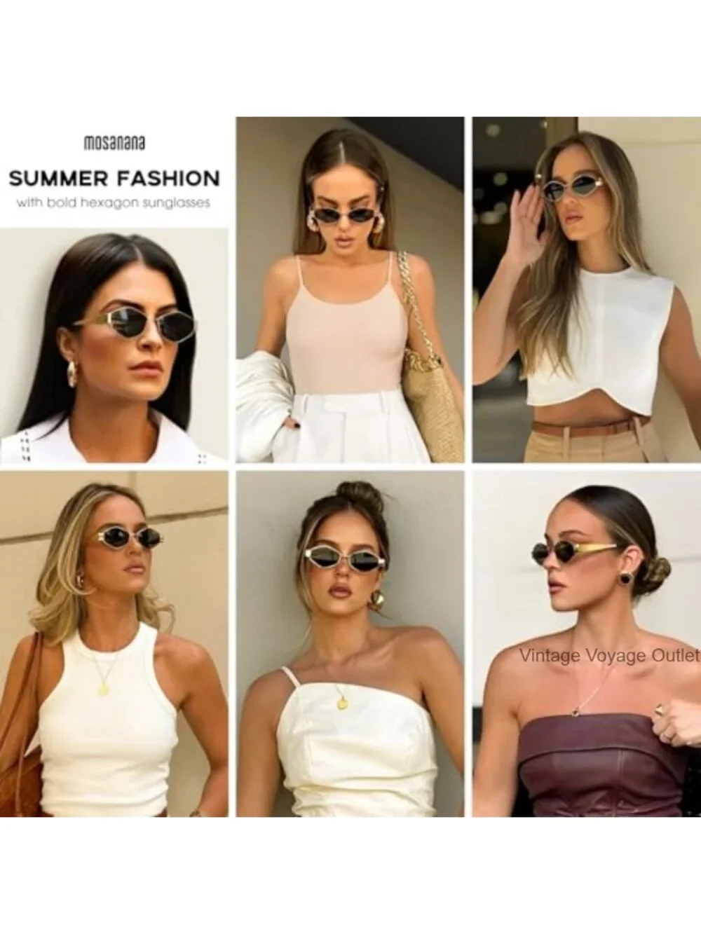 Retro Hexagonal Metal Sunglasses UV400 Protection Women